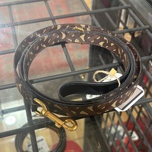 Burberry Brown Patterned Dog Leash with Gold Accents